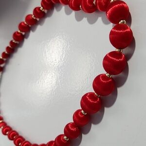 Satin Valentines Day Vintage Cherry Red Choker Beaded Necklace